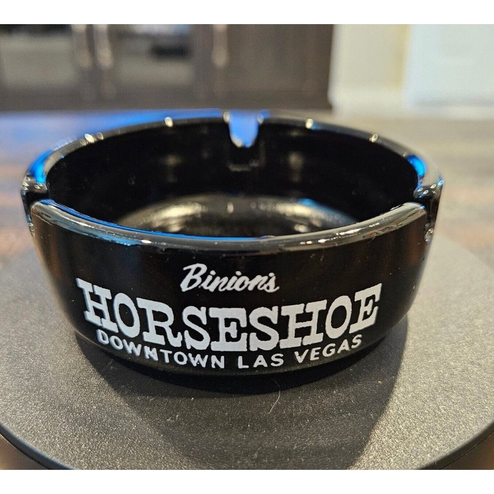 Vintage Black w/ White Print Ashtray Binions Horseshoe Downtown Las Vegas Casino